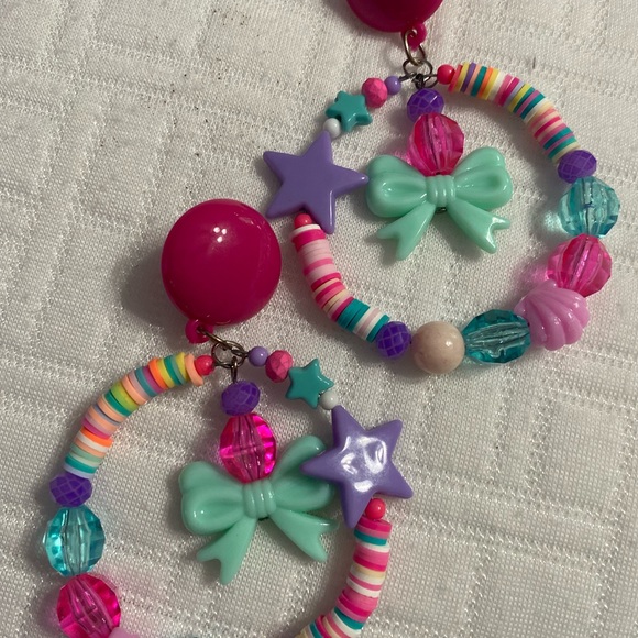 Nice Vs Naughty Jewelry - Barbie bright heart Ken love hoop rose bow pink glam earrings statement they